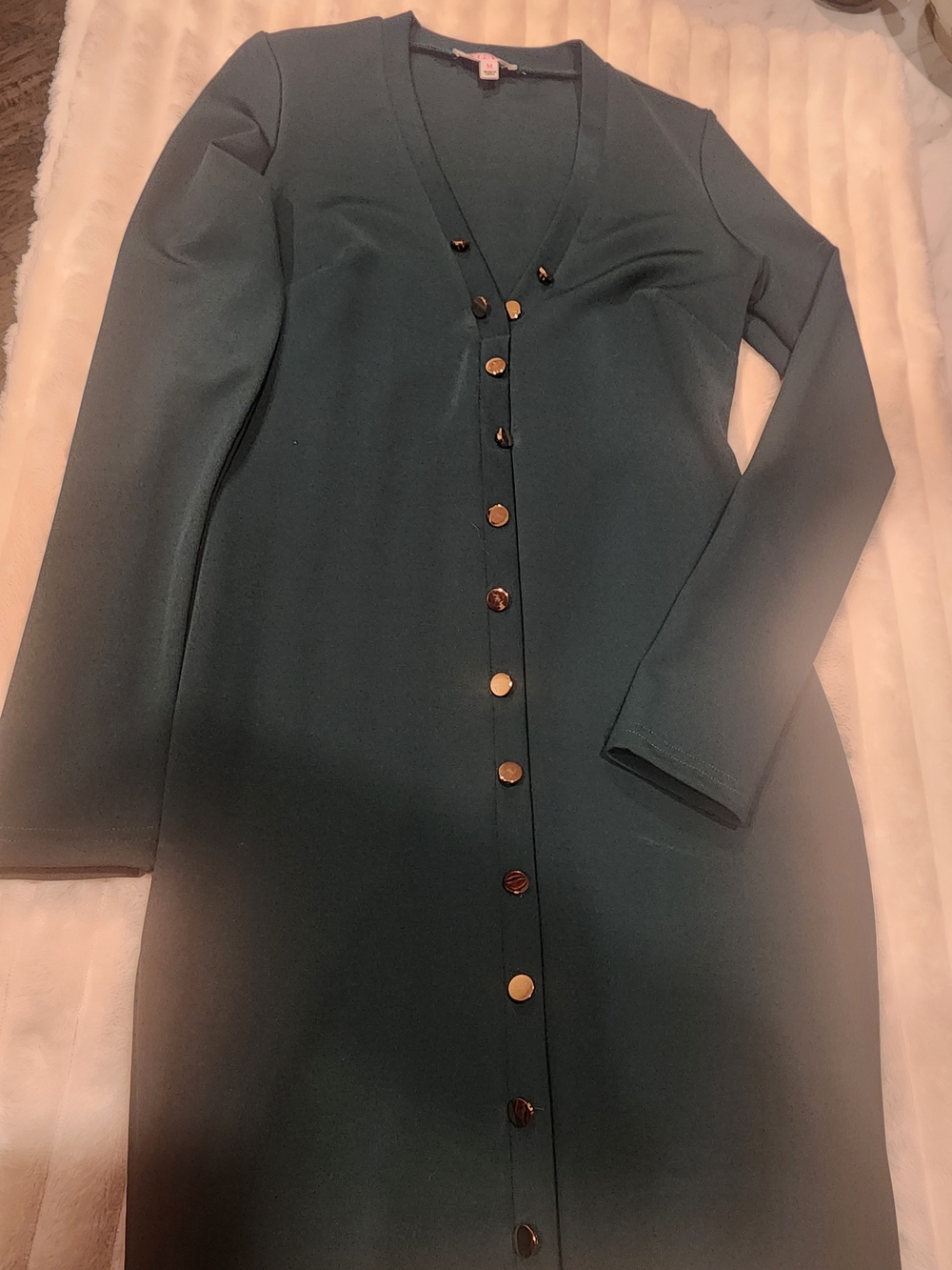a'gaci Teal Long Sleeve Button-Front Midi Dress